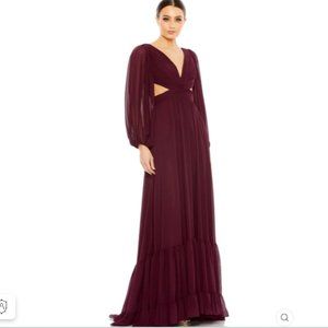 PLEATED CUT OUT LONG SLEEVE LACE UP TIERED GOWN Size 10 COLOR—Plum New With Tags